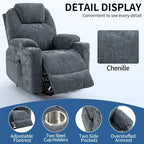 Blue Power Lift Recliner with 8-Point Massage, Heated Lumbar, Dual USB Ports, and Stainless Steel Cup Holders