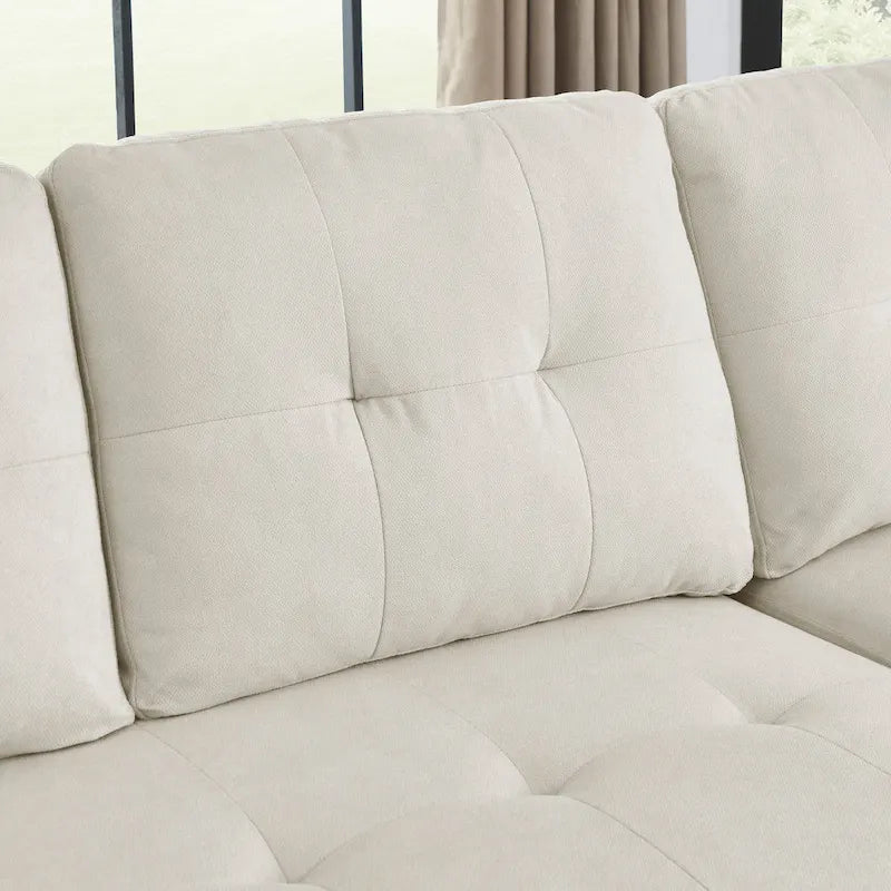 Beige 78.5 Reversible 3 Seater Sleeper Sectional Sofa with Storage Chaise, Pull-Out Bed and Side Pocket