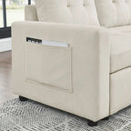 Beige 78.5 Reversible 3 Seater Sleeper Sectional Sofa with Storage Chaise, Pull-Out Bed and Side Pocket