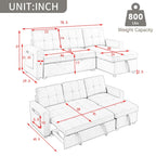 Beige 78.5 Reversible 3 Seater Sleeper Sectional Sofa with Storage Chaise, Pull-Out Bed and Side Pocket