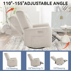 Power Swivel Rocker Recliner with Lumbar and Neck Support, USB & Type-C Charging Ports