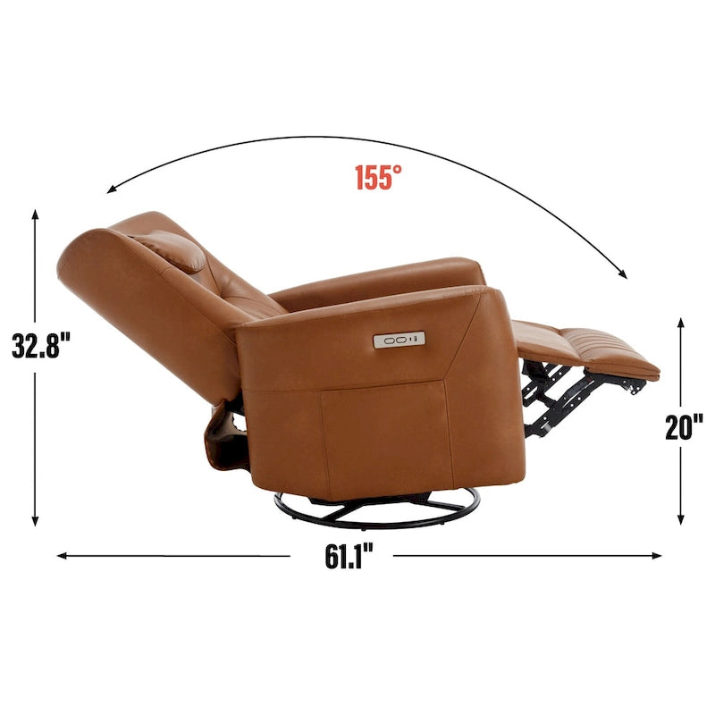 Power Swivel Rocker Recliner with Lumbar and Neck Support, USB & Type-C Charging Ports
