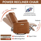 Power Swivel Rocker Recliner with Lumbar and Neck Support, USB & Type-C Charging Ports