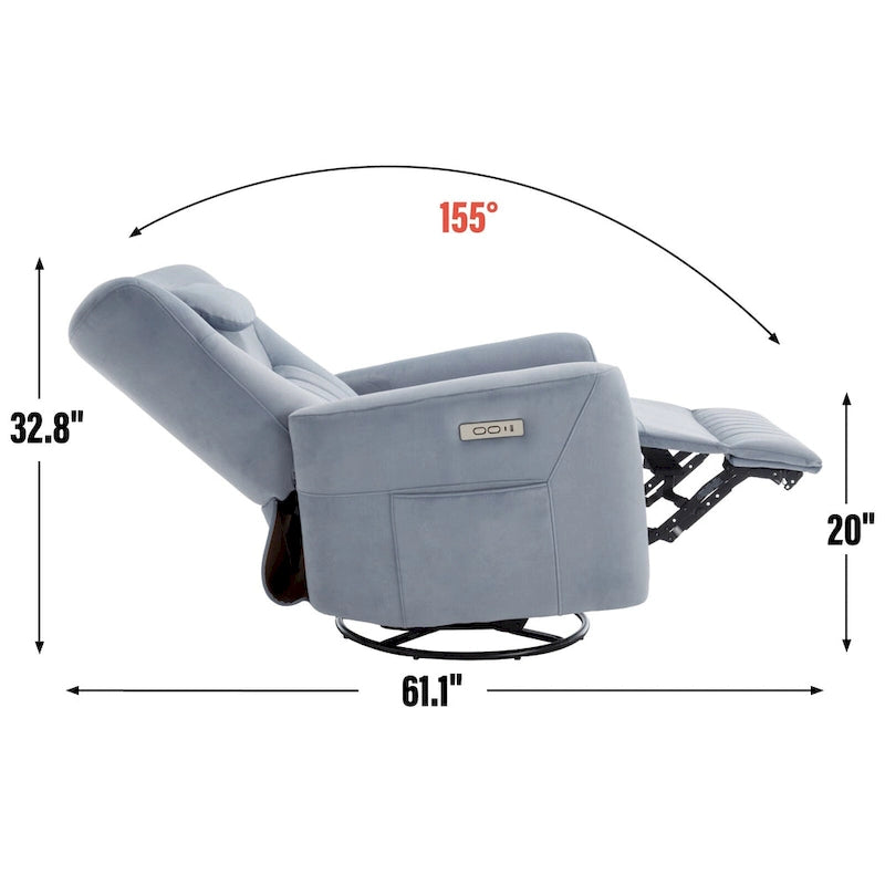 Power Swivel Rocker Recliner with Lumbar and Neck Support, USB & Type-C Charging Ports