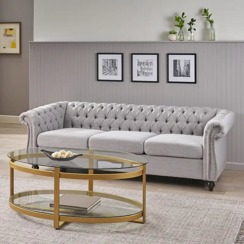 Chesterfield Button Tufted 3-seater Sofa with Nailheads