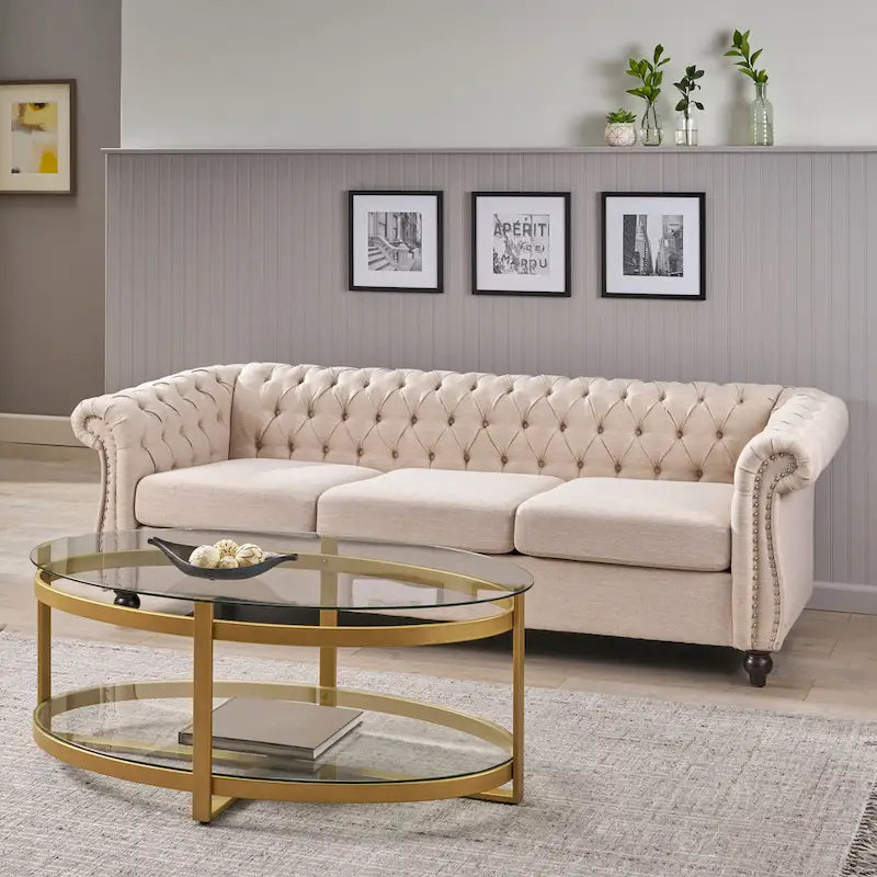 Chesterfield Button Tufted 3-seater Sofa with Nailheads