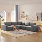 Canapé d'angle modulable 5 places gris 116 avec revêtement en tissu éponge moelleux pour le confort du salon et de la chambre
