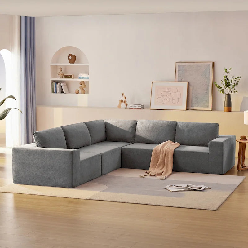 Canapé d'angle modulable 5 places gris 116 avec revêtement en tissu éponge moelleux pour le confort du salon et de la chambre