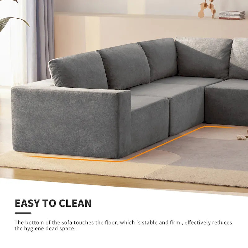 Canapé d'angle modulable 5 places gris 116 avec revêtement en tissu éponge moelleux pour le confort du salon et de la chambre
