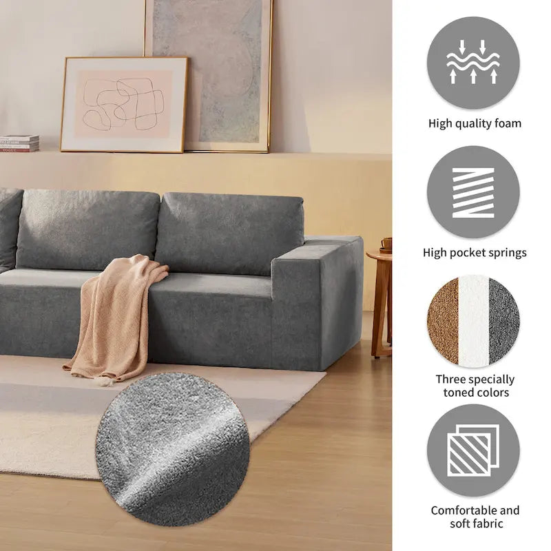 Canapé d'angle modulable 5 places gris 116 avec revêtement en tissu éponge moelleux pour le confort du salon et de la chambre