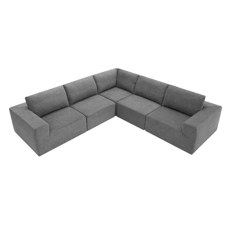 Canapé d'angle modulable 5 places gris 116 avec revêtement en tissu éponge moelleux pour le confort du salon et de la chambre
