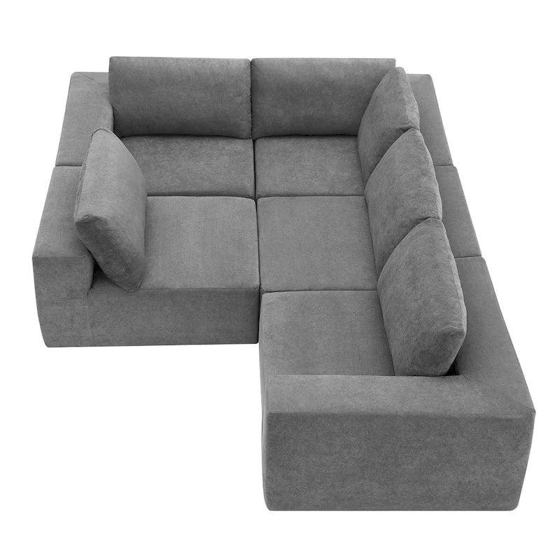 Canapé d'angle modulable 5 places gris 116 avec revêtement en tissu éponge moelleux pour le confort du salon et de la chambre