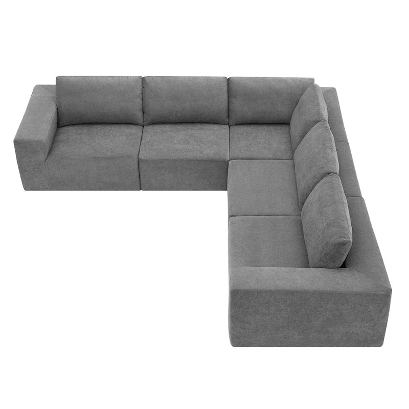 Canapé d'angle modulable 5 places gris 116 avec revêtement en tissu éponge moelleux pour le confort du salon et de la chambre