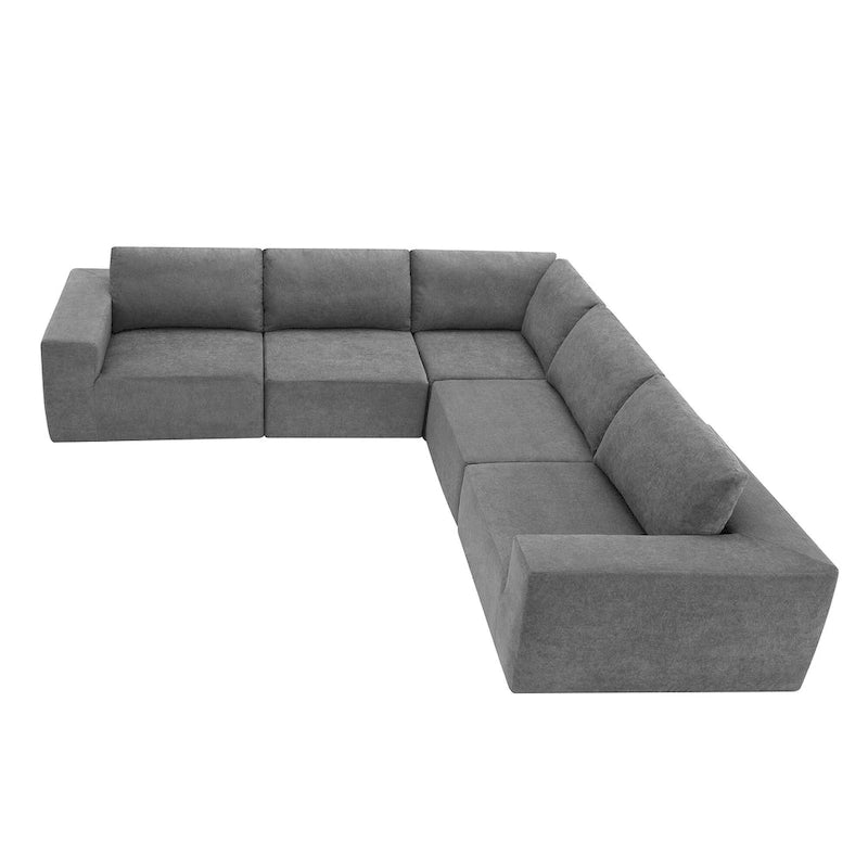 Canapé d'angle modulable 5 places gris 116 avec revêtement en tissu éponge moelleux pour le confort du salon et de la chambre