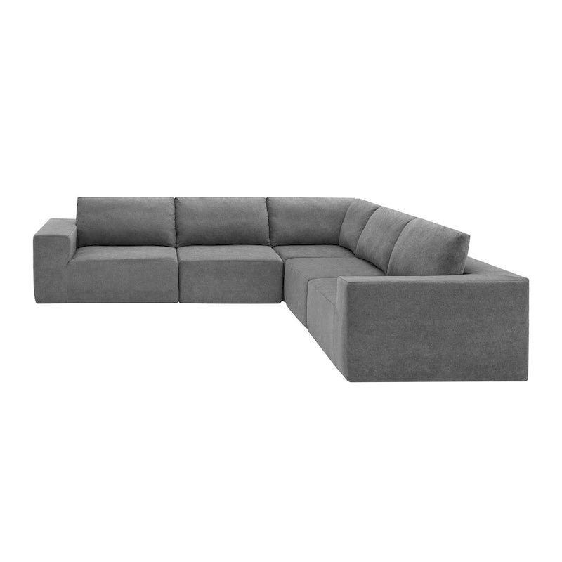 Canapé d'angle modulable 5 places gris 116 avec revêtement en tissu éponge moelleux pour le confort du salon et de la chambre