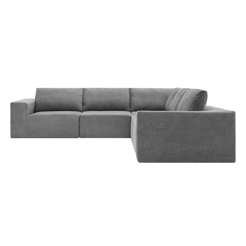 Canapé d'angle modulable 5 places gris 116 avec revêtement en tissu éponge moelleux pour le confort du salon et de la chambre