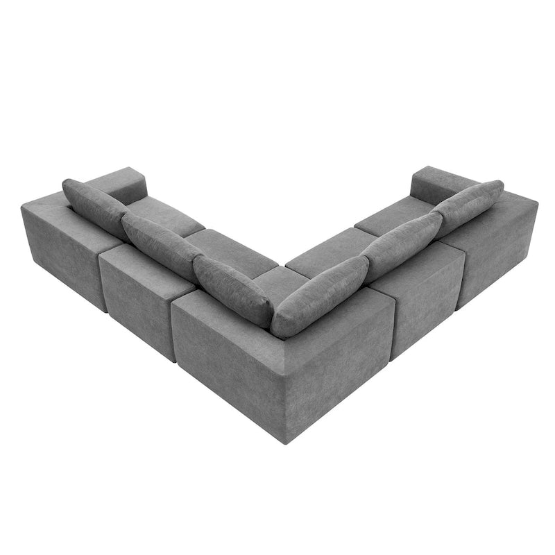 Canapé d'angle modulable 5 places gris 116 avec revêtement en tissu éponge moelleux pour le confort du salon et de la chambre