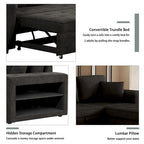 104.5 Charcoal L-Shaped 3 Seater Convertible Sofa with Pull-Out Bed, Storage Chaise and 2 Stools for Living Room