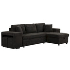104.5 Charcoal L-Shaped 3 Seater Convertible Sofa with Pull-Out Bed, Storage Chaise and 2 Stools for Living Room