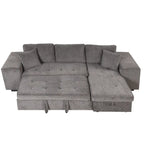 104.5 Charcoal L-Shaped 3 Seater Convertible Sofa with Pull-Out Bed, Storage Chaise and 2 Stools for Living Room
