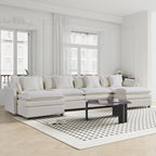 White 142.52 U-Shaped 6 Seater Sectional Sofa with Convertible Chaise and Ottomans, Spacious Cloud Couch