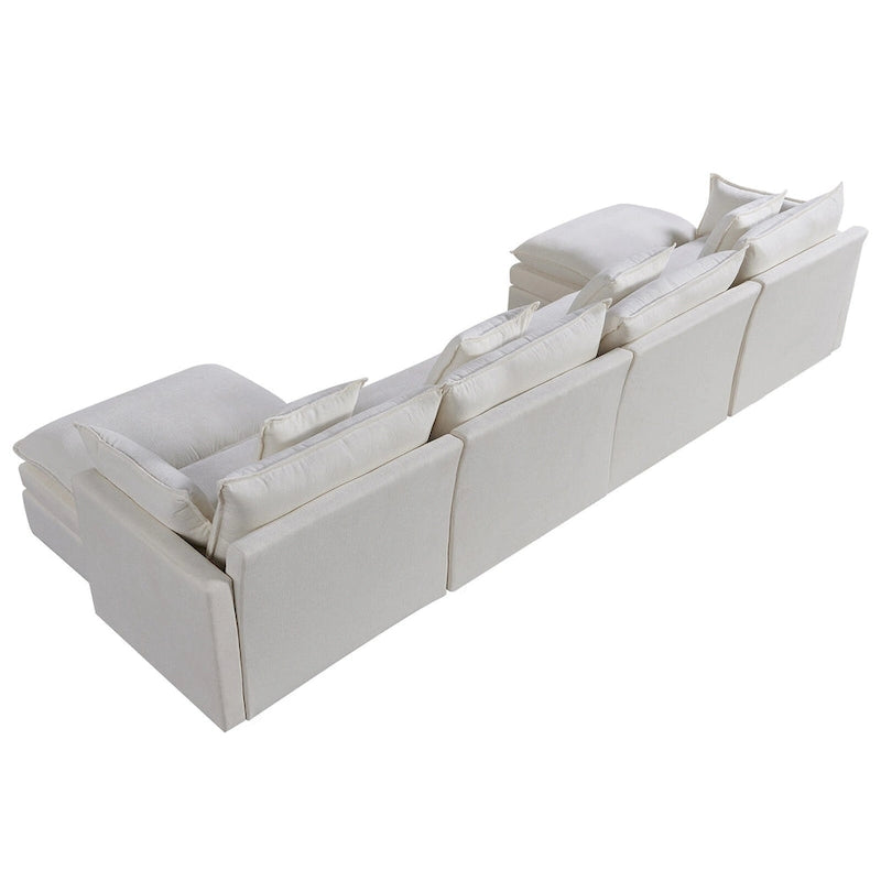 White 142.52 U-Shaped 6 Seater Sectional Sofa with Convertible Chaise and Ottomans, Spacious Cloud Couch