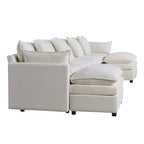 White 142.52 U-Shaped 6 Seater Sectional Sofa with Convertible Chaise and Ottomans, Spacious Cloud Couch