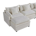 White 142.52 U-Shaped 6 Seater Sectional Sofa with Convertible Chaise and Ottomans, Spacious Cloud Couch