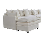 White 142.52 U-Shaped 6 Seater Sectional Sofa with Convertible Chaise and Ottomans, Spacious Cloud Couch