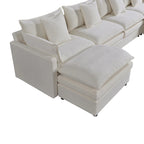 White 142.52 U-Shaped 6 Seater Sectional Sofa with Convertible Chaise and Ottomans, Spacious Cloud Couch