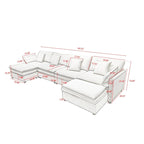 White 142.52 U-Shaped 6 Seater Sectional Sofa with Convertible Chaise and Ottomans, Spacious Cloud Couch