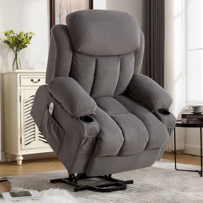 Grey Electric Power Lift Recliner Chair with Heating, Massage, USB Port, and Side Pockets, Equipped with Remote Control
