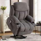 Grey Electric Power Lift Recliner Chair with Heating, Massage, USB Port, and Side Pockets, Equipped with Remote Control