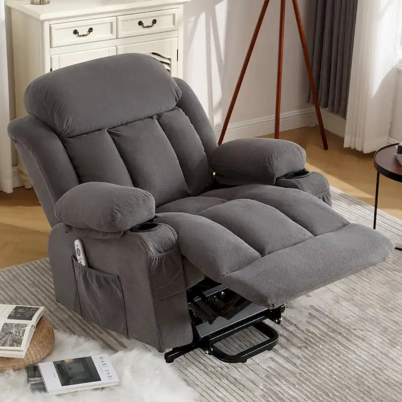 Grey Electric Power Lift Recliner Chair with Heating, Massage, USB Port, and Side Pockets, Equipped with Remote Control