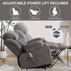 Grey Electric Power Lift Recliner Chair with Heating, Massage, USB Port, and Side Pockets, Equipped with Remote Control