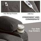 Grey Electric Power Lift Recliner Chair with Heating, Massage, USB Port, and Side Pockets, Equipped with Remote Control