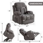 Grey Electric Power Lift Recliner Chair with Heating, Massage, USB Port, and Side Pockets, Equipped with Remote Control