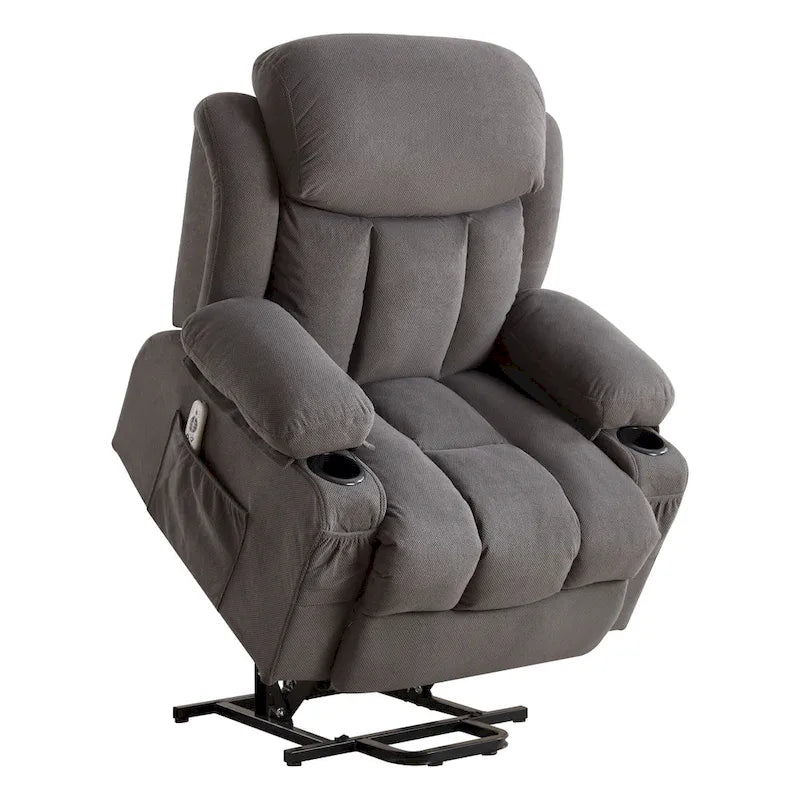 Grey Electric Power Lift Recliner Chair with Heating, Massage, USB Port, and Side Pockets, Equipped with Remote Control