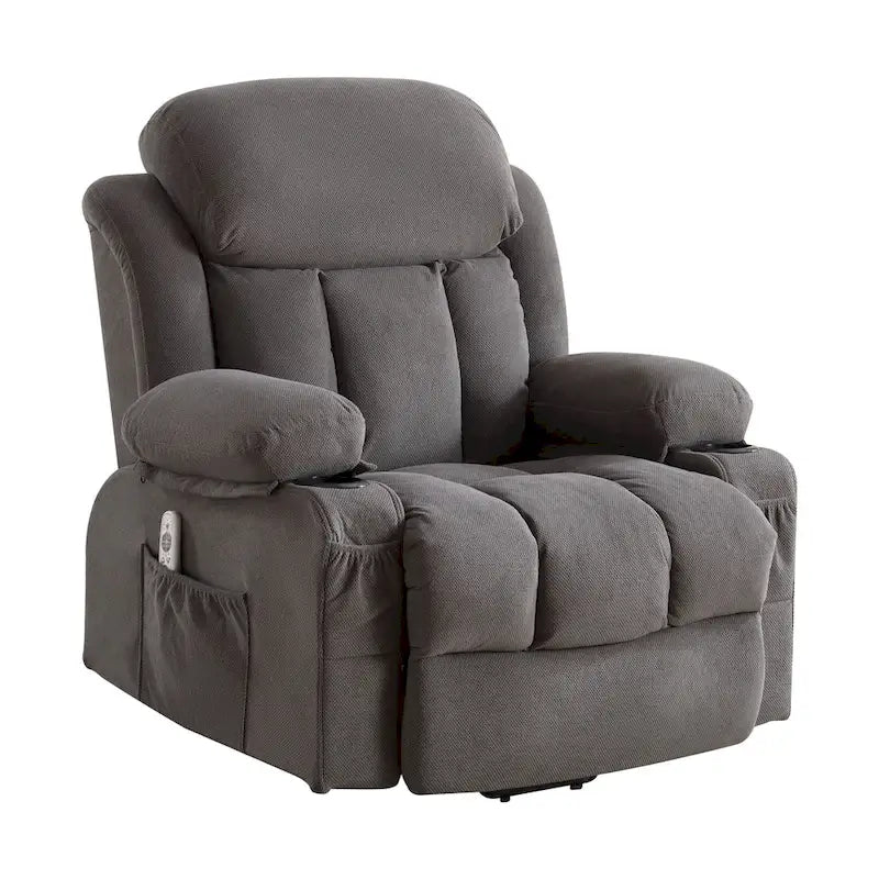 Grey Electric Power Lift Recliner Chair with Heating, Massage, USB Port, and Side Pockets, Equipped with Remote Control