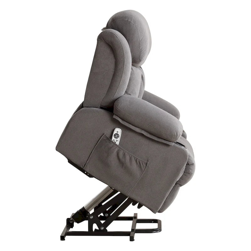 Grey Electric Power Lift Recliner Chair with Heating, Massage, USB Port, and Side Pockets, Equipped with Remote Control