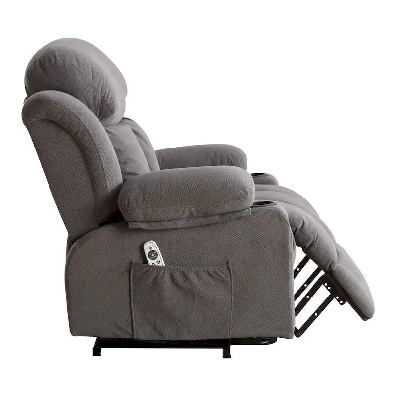 Grey Electric Power Lift Recliner Chair with Heating, Massage, USB Port, and Side Pockets, Equipped with Remote Control