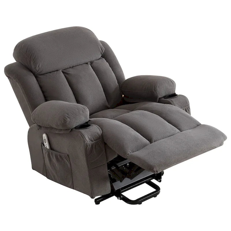 Grey Electric Power Lift Recliner Chair with Heating, Massage, USB Port, and Side Pockets, Equipped with Remote Control