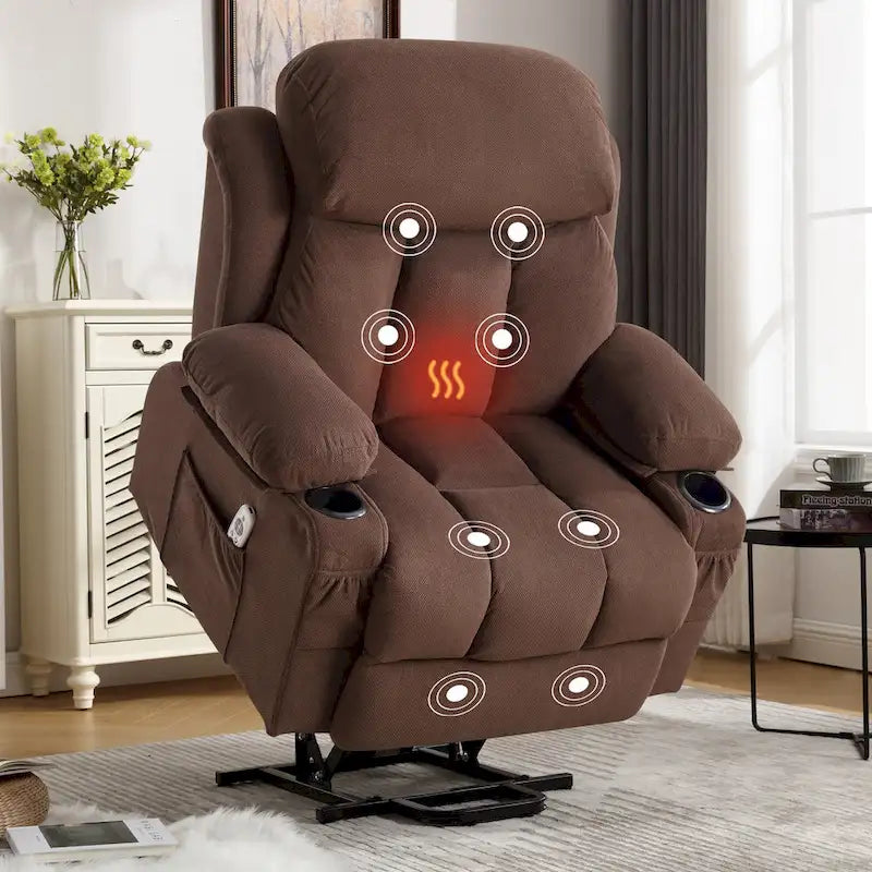 Grey Electric Power Lift Recliner Chair with Heating, Massage, USB Port, and Side Pockets, Equipped with Remote Control