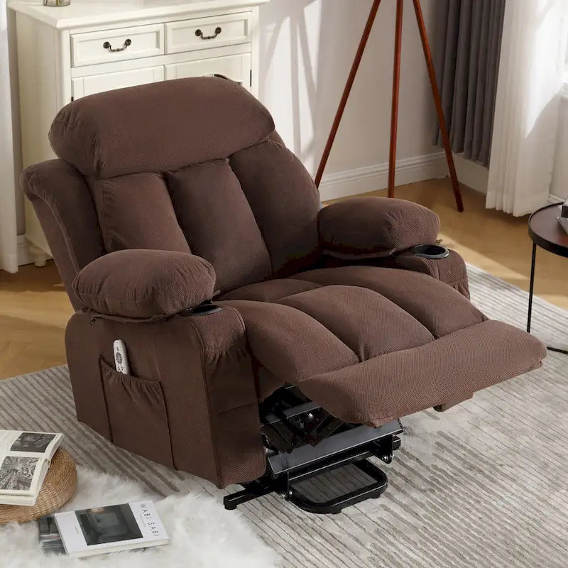 Grey Electric Power Lift Recliner Chair with Heating, Massage, USB Port, and Side Pockets, Equipped with Remote Control