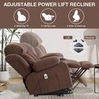Grey Electric Power Lift Recliner Chair with Heating, Massage, USB Port, and Side Pockets, Equipped with Remote Control