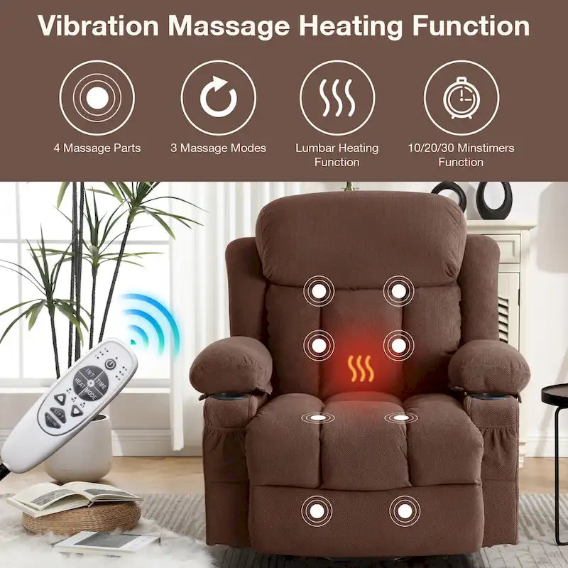 Grey Electric Power Lift Recliner Chair with Heating, Massage, USB Port, and Side Pockets, Equipped with Remote Control