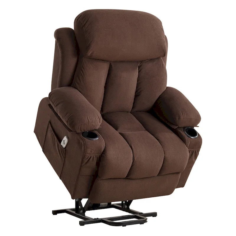 Grey Electric Power Lift Recliner Chair with Heating, Massage, USB Port, and Side Pockets, Equipped with Remote Control