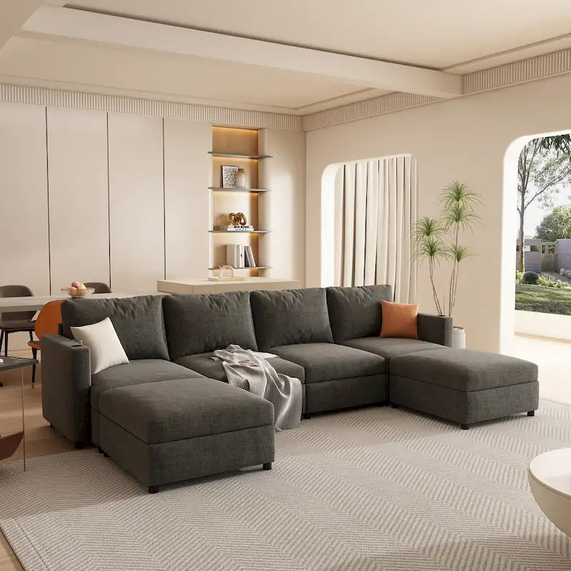 Grey 123 U-Shaped 4-Seater Modular Sectional with Storage Ottomans, Easy to Assemble and Transport