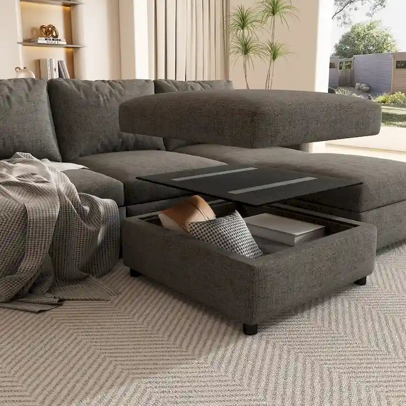 Grey 123 U-Shaped 4-Seater Modular Sectional with Storage Ottomans, Easy to Assemble and Transport