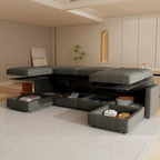 Grey 123 U-Shaped 4-Seater Modular Sectional with Storage Ottomans, Easy to Assemble and Transport